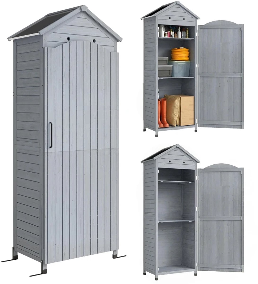 Tuinkast - Opbergkasten met deuren - Tuinhuis - Schuur - Voor buiten - Gereedschap - Grijs