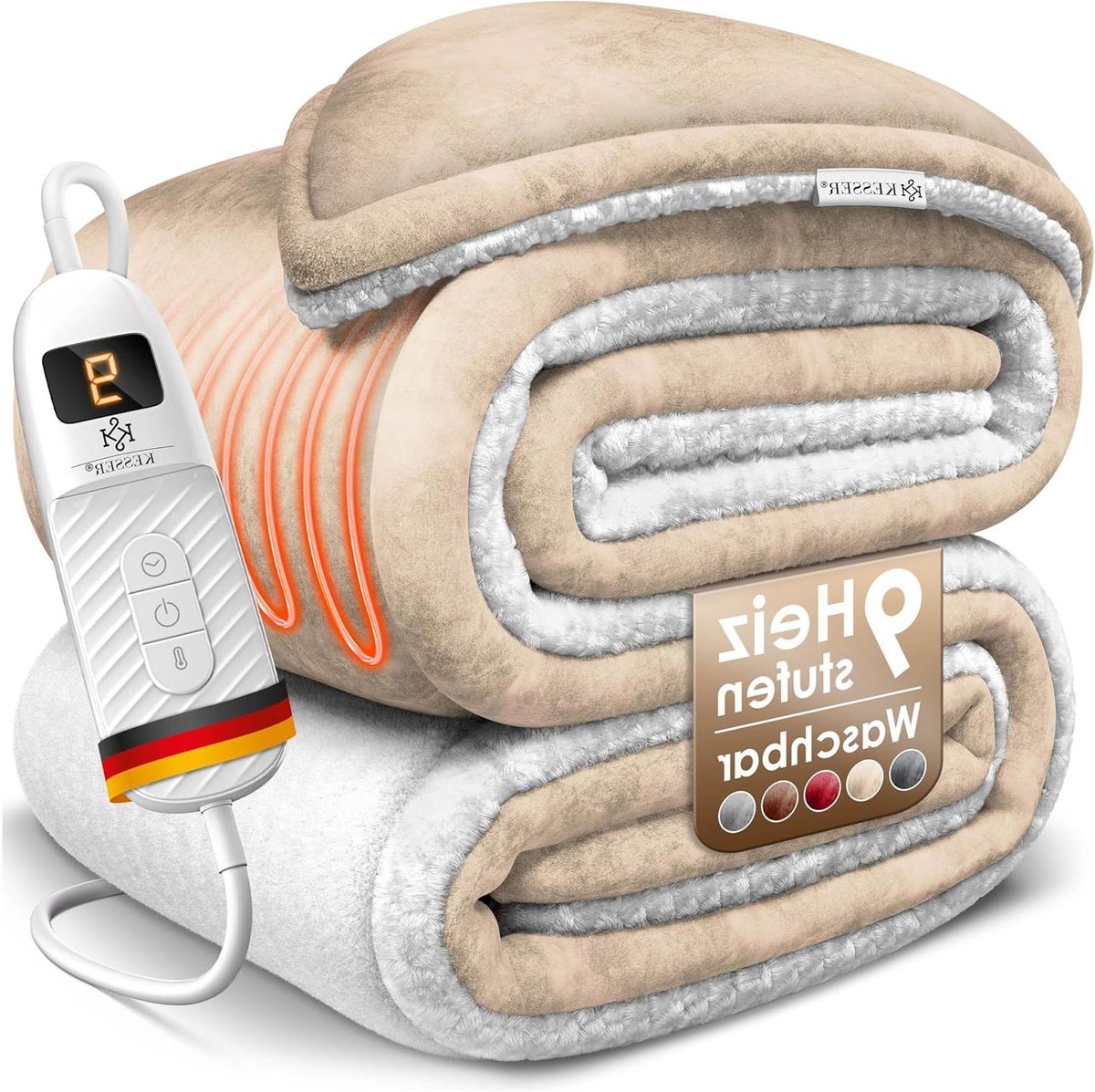 Elektrische deken - Warmtedeken sherpa - Lekker opwarmen - 9 warmtestanden timer - 200 x 250 cm - Beige