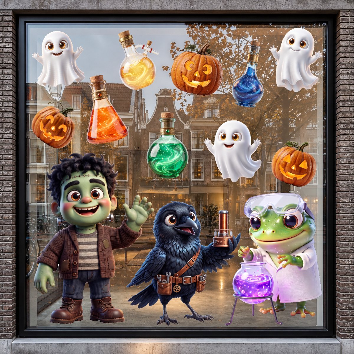 Raamstickers Halloween Uitvinders - Large | Statische herbruikbare Halloween stickers