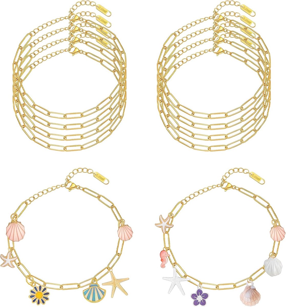 10 Stuks Paperclip Ketting Armband Voor Sieraden Maken, 6.7 Inch Roestvrij Staal Bedel Ketting Armbanden, Verstelbare Paperclip Armbanden Met Kreeftsluiting, Sieraden Onderdelen En Benodigdheden