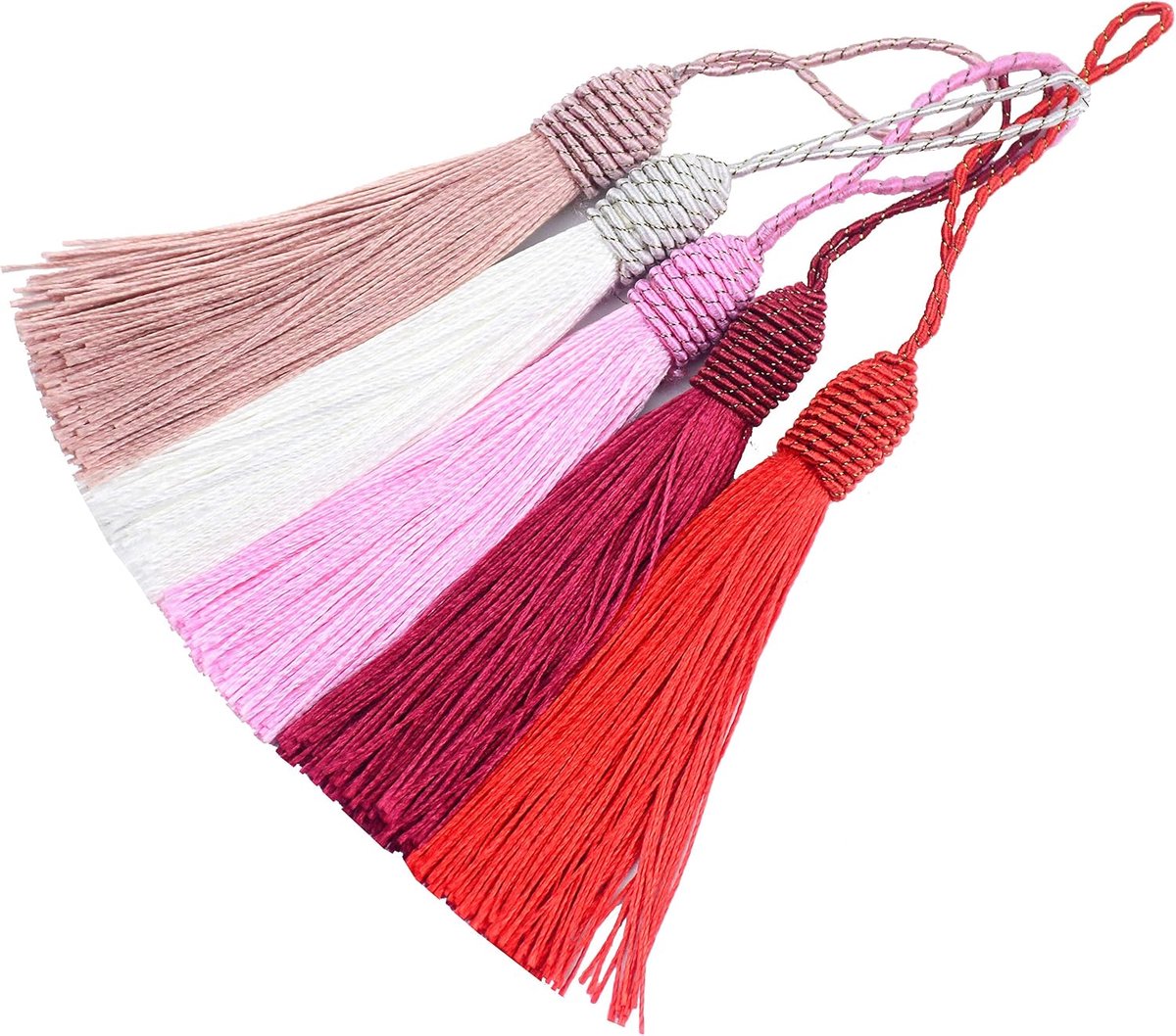 20 stks 15,5 cm/6 inch Zijdeachtige Floss Kwasten met 2-inch Koordlus en Kleine Chinese Knoop voor het Maken van Sieraden, Souvenirs, Bladwijzers, DIY Ambacht Accessoire(rood)