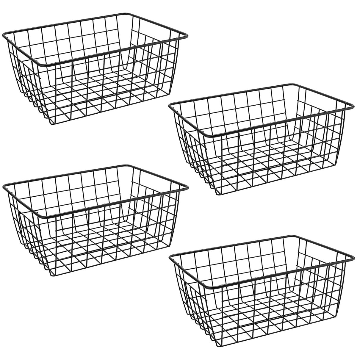 4 stuks draadopbergmanden, metalen draadmanden, zwart, draadmanden, organizer, bakken voor badkamer, koelkast, kantoor, vriezer, kast, plank, 28 x 22 x 12 cm