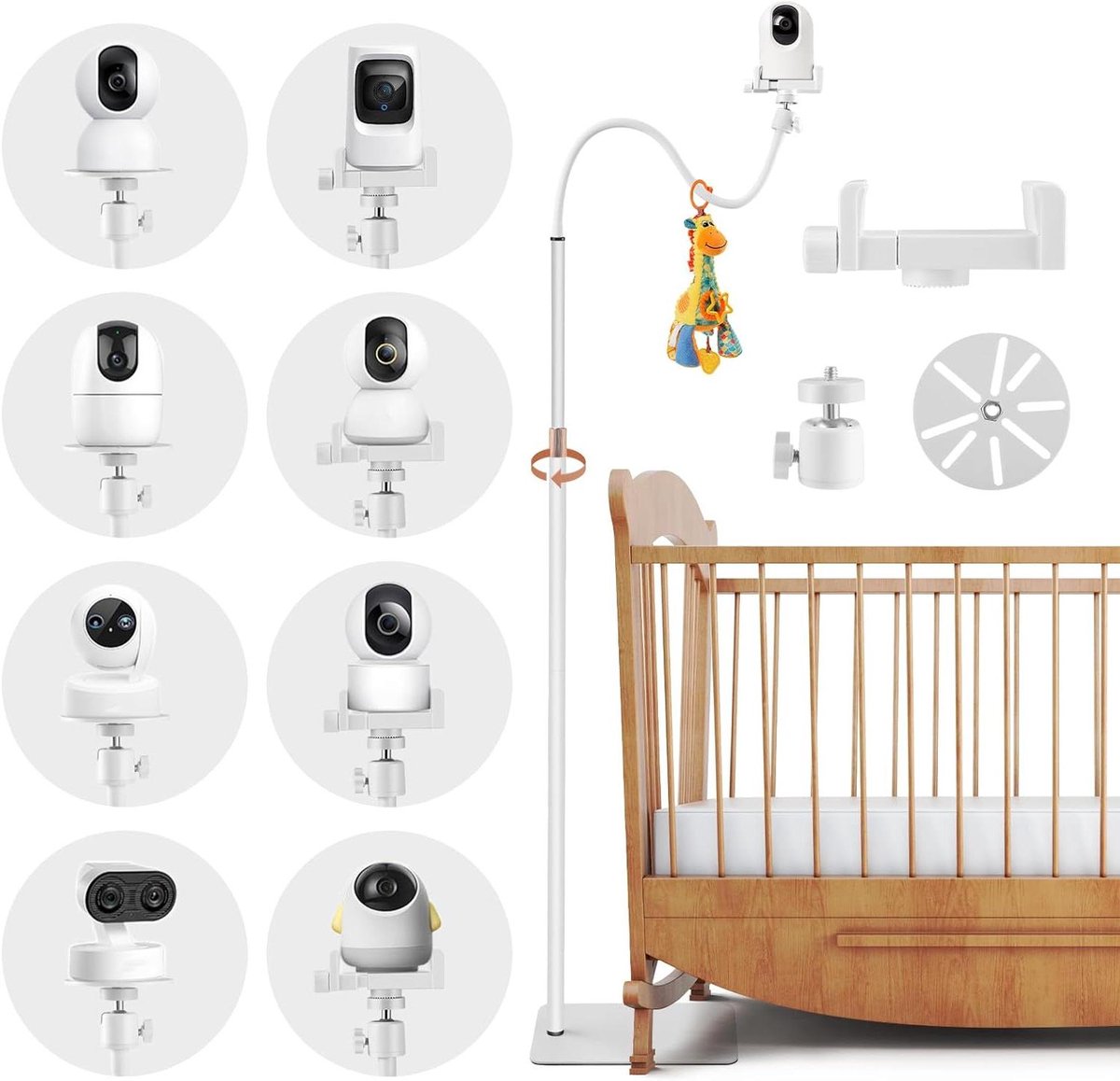 Babyfoonhouder - Camera standaard - Babykamer bewaken - Flexibele hoogte - 55-175 cm - Zilver