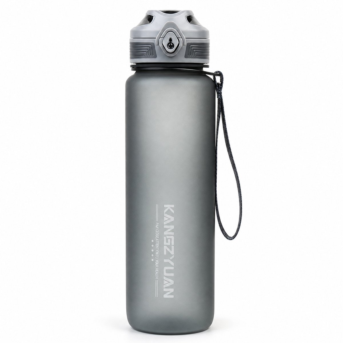 Sportfles 1 liter - Grote Tritan drinkfles met fliptopdop, siliconen afdichting en draaglus - Voor fitness, wandelen, onderweg en kantoor - Matgrijs