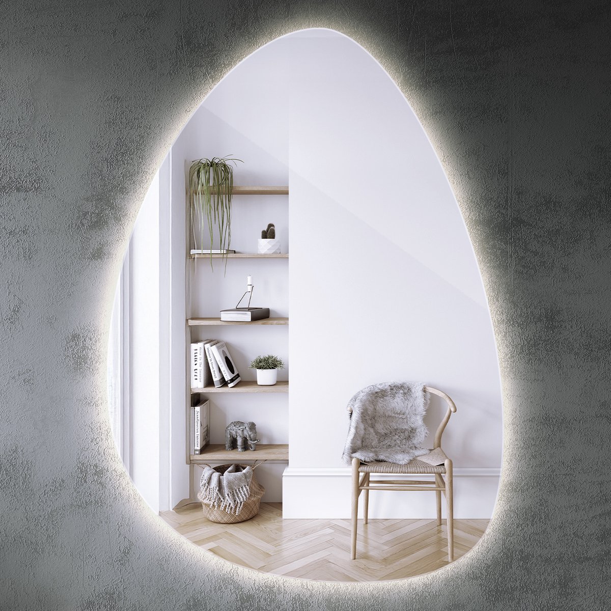 Coloray LED Spiegel - Onregelmatige Spiegel met Verlichting - 64 x 90 cm - Grote Onregelmatige Wandspiegel - Neutraal Wit 4000K - Elegante Minimalistische Spiegel