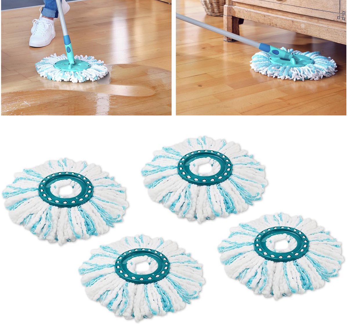 Vervangende Dweilkop Voor Leifheit Clean Twist - 4 Stuks Microvezel Dweilkoppen - Hoge Vuil- En Waterabsorptie