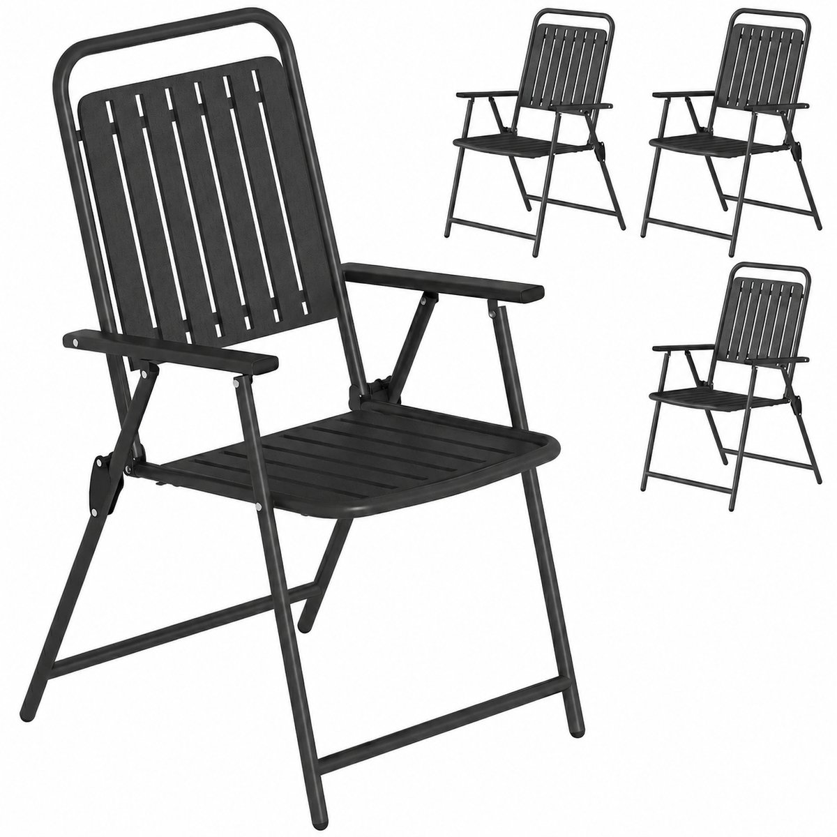 Sello! tuinstoel inklapbaar – set van 4 – terrasstoelen – balkon – gepoedercoat staal – max belasting 120kg per stoel – zwart