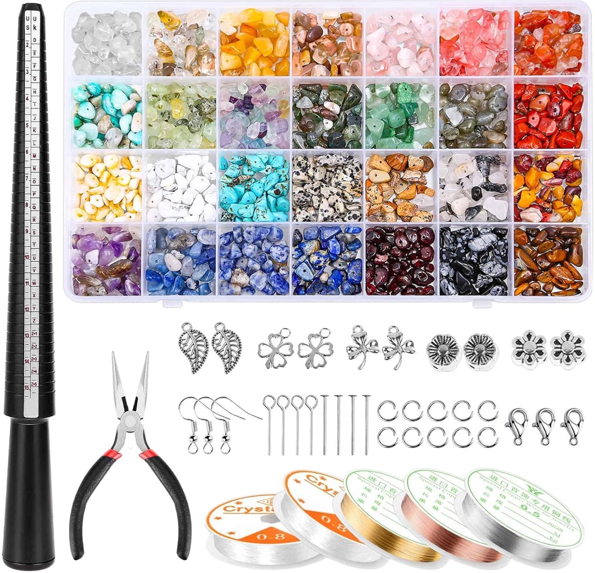 Fokelyi Kralenset Natuursteen - 1660 Stuks Edelstenen Kralen - 28 Kleuren - DIY Kralenset Sieraden Maken - Armbandjes Maken Meisjes - Oorbellen Maken Kralenset - Doos