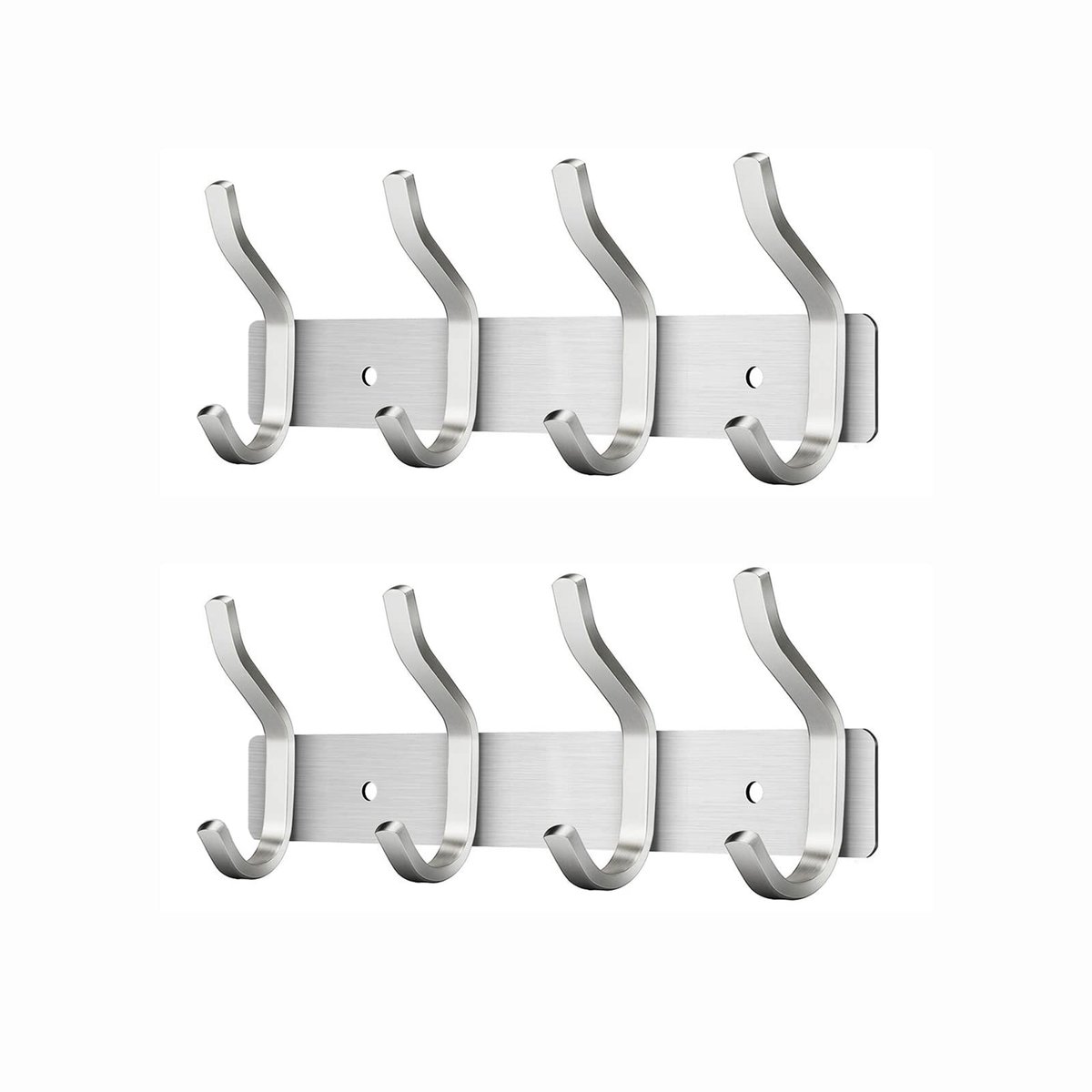 Garderobehaken, roestvrij staal, haaklijst, kledinghaken, muur met 4 haken, garderobelijst, wandgarderobe voor slaapkamer, badkamer, keuken (zilver, 4 haken, 2 stuks)