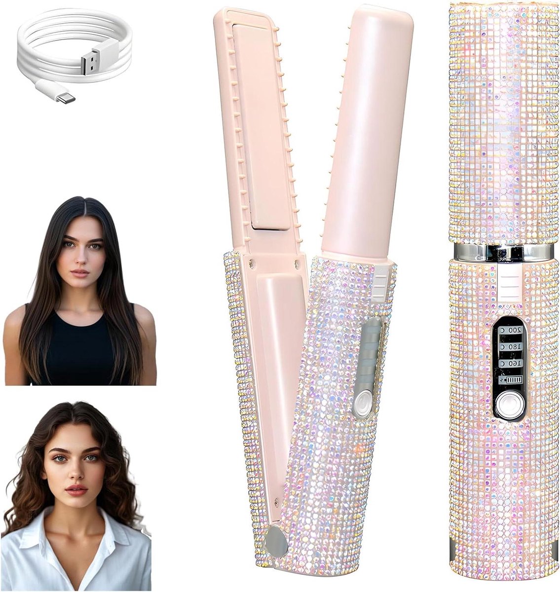 Draadloze Stijltang Krultang - Mini Haarstyler - Haar Stylen - 2-in-1 Functie - 20 cm - Roze