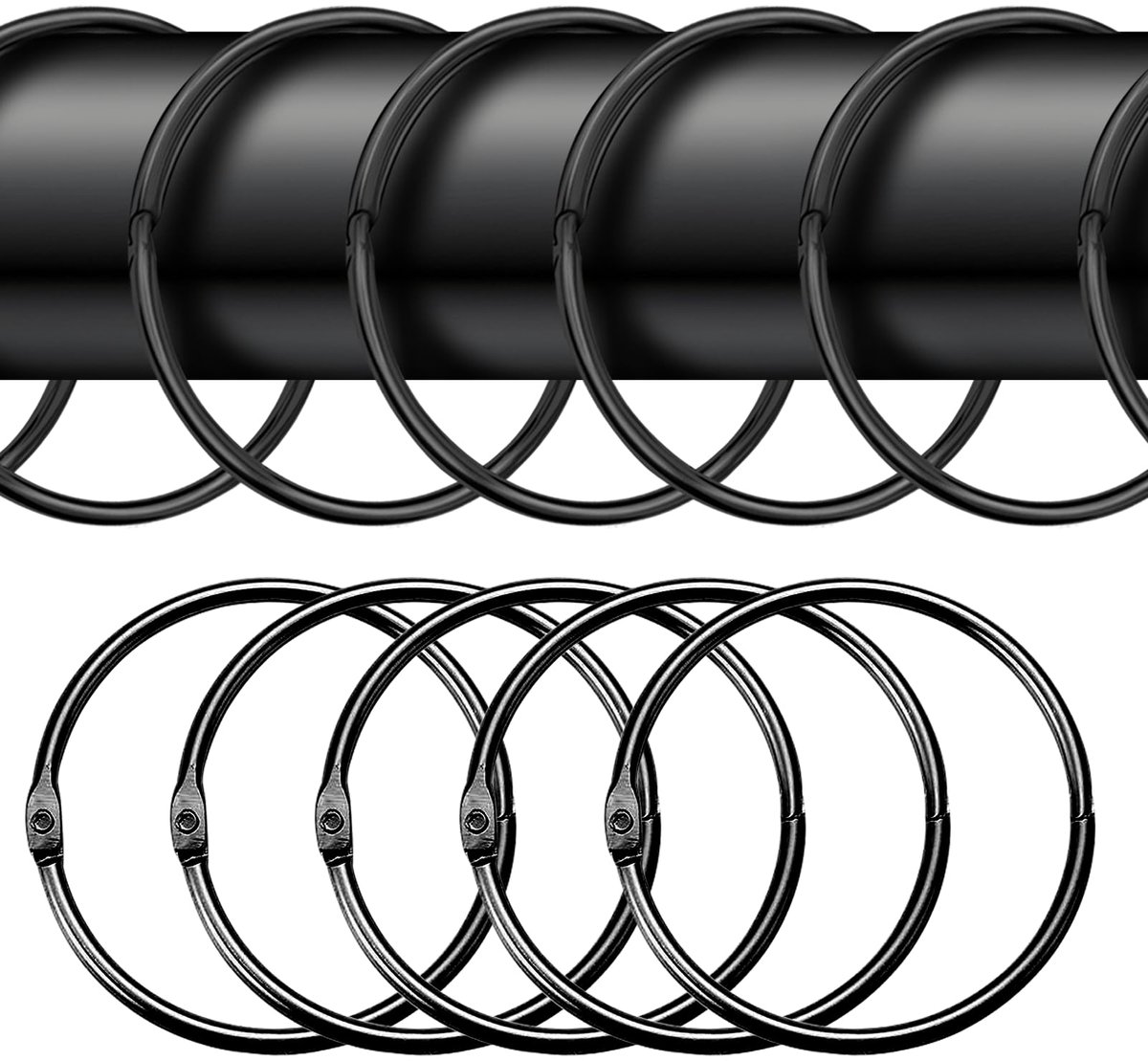Gordijnringen om te openen, ronde clips voor gordijnen, 50mm gordijnringen, gordijnringen voor gordijnen en gordijnstangen - Zwart