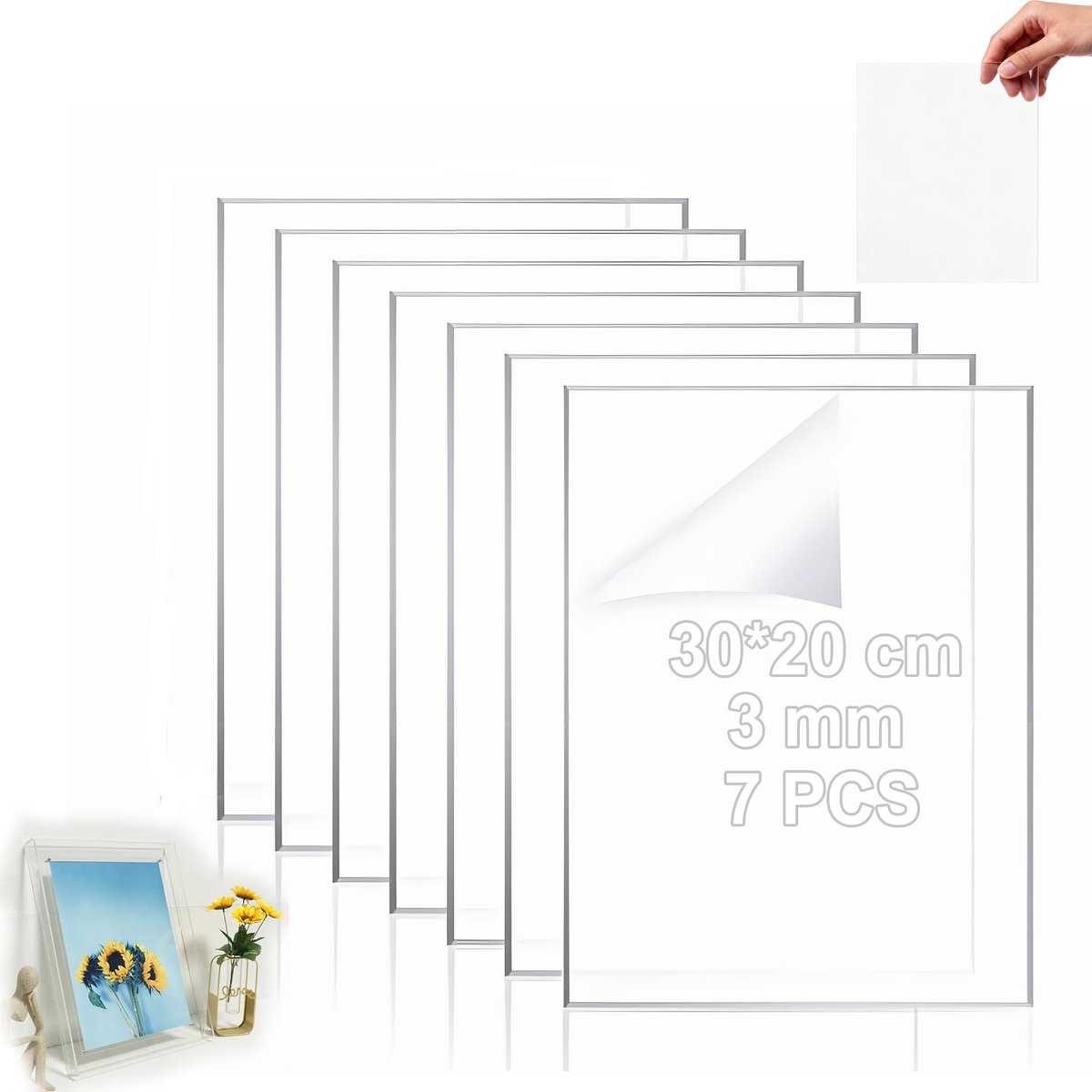 Set van 7 acrylplaten, 30 x 20 cm, transparant, kunststof plaat 3 mm, voor fotolijst, borden, tafelstandaard, naamplaatje, lasermateriaal, doe-het-zelfprojecten