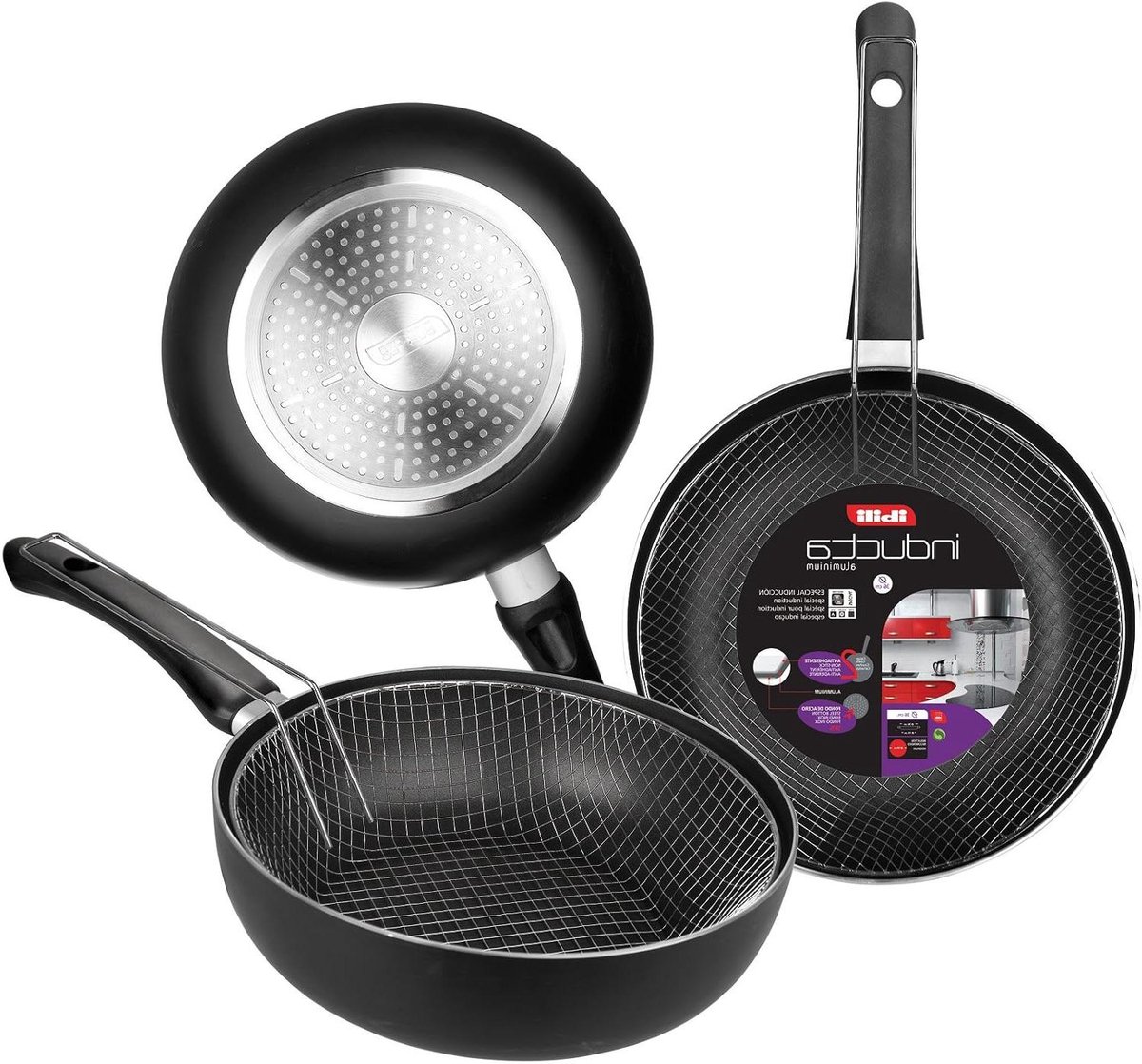 Frituurpan met mandje - Koekenpan - Lekker Frituren - Antiaanbaklaag - 26 cm - Zwart