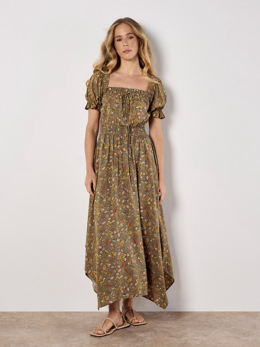 Sarasa Floral Milkmaid Midi Dress