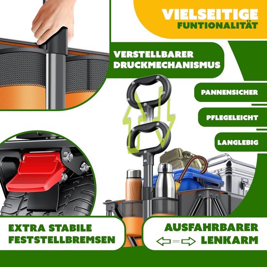 Bolderkar met 300 liter opbergruimte, opvouwbaar, 200 kg draagkracht, extra brede 360° wielen en parkeerrem van Bolderkar — afbeelding 2