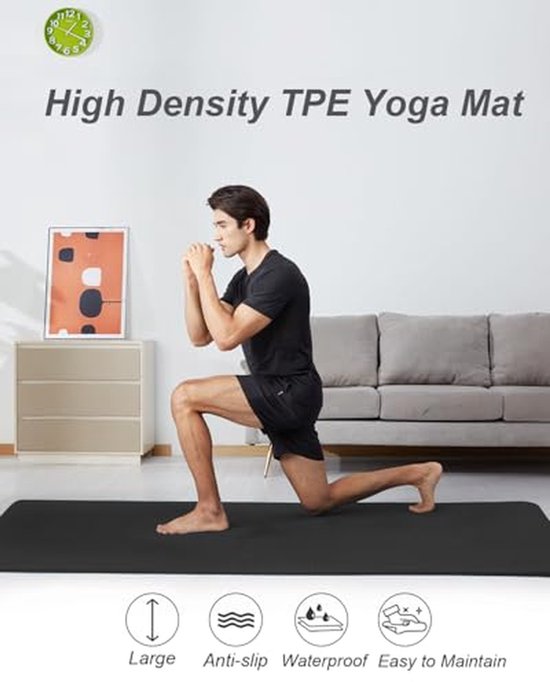 Yoga Mat Antislip 195x90cm 10mm Dikke TPE Fitnessmat XL voor Gymnastiek en Thuisoefeningen — afbeelding 4
