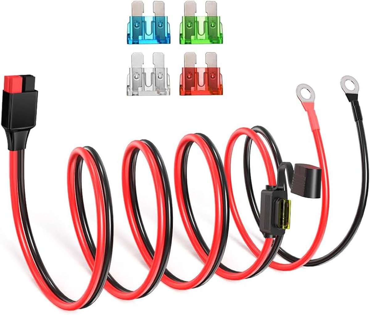 Anderson Connector naar O-ring terminal 10AWG batterij connectorkabel met 5 zekering voor automotive draagbare krachtcentrale zonne-generatoren (5FT)