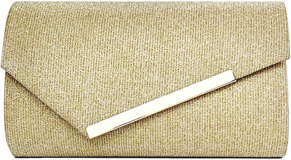 Clutch Bags voor Vrouwen Sprankelende Glitter Envelop Avondtas Gouden Rand Strip Afneembare Ketting Riem Handtas Bruiloft Engagement Cocktail Party Banket Datum Prom Dames
