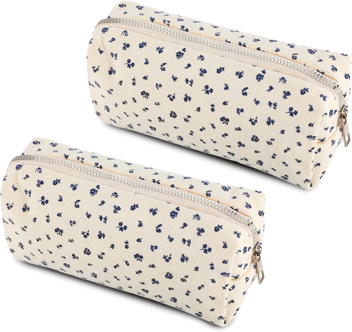 KZQ Stijlvol Canvas Pennenetui 2 Stuks Groot Met Ritssluiting Voor School Kantoor En Reizen Beige