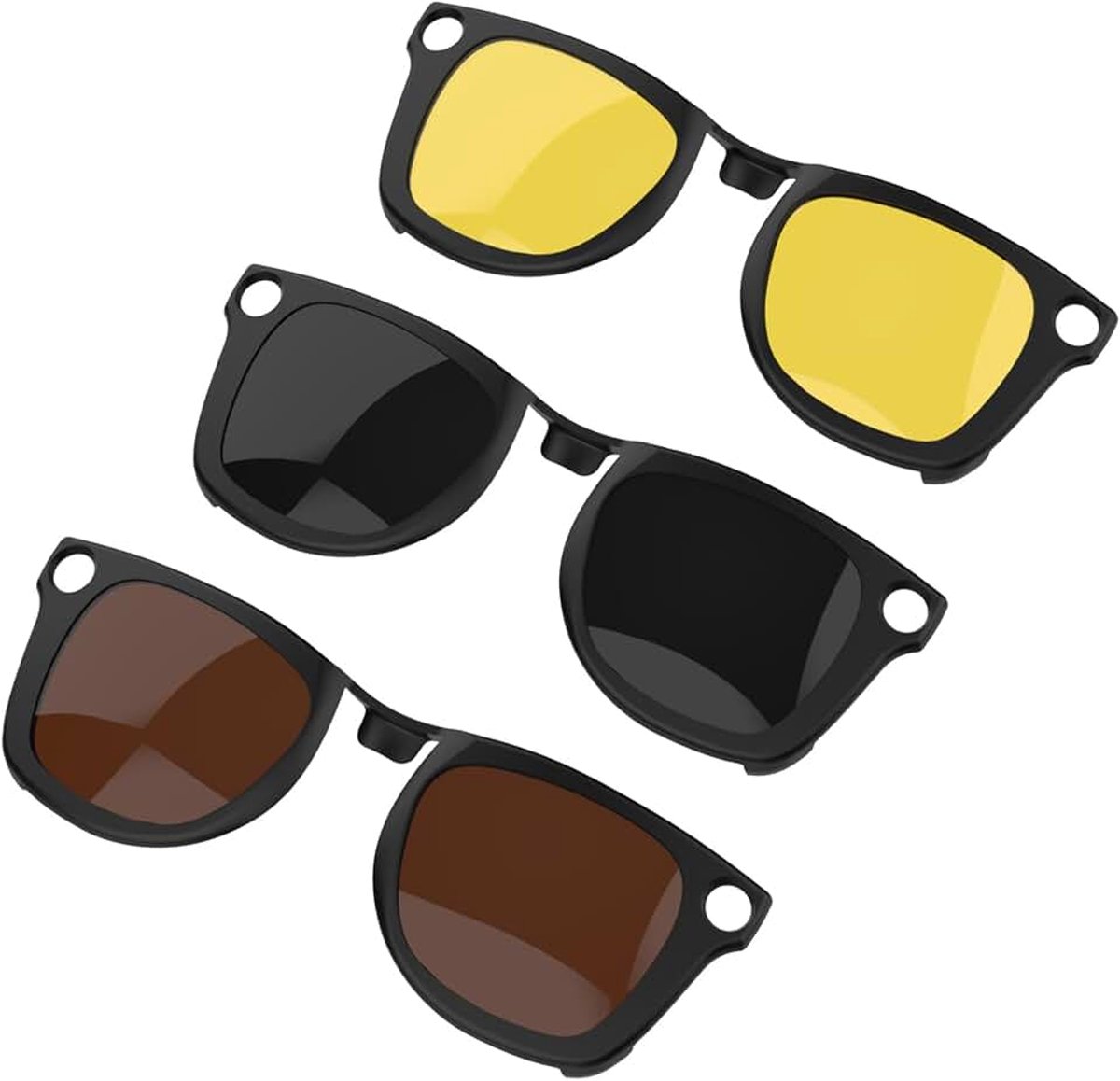 Compatibel met Ray-Ban Meta Wayfarer (Standaard) Smart Bril Kleurveranderende Clip Set (Bruin, Nachtzicht Geel, Zwart)