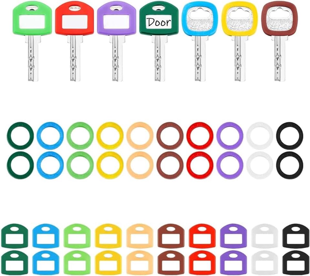 40 stuks sleutelkapjes, markering, rond en hoekig, kleurrijke sleutelafdekkingen, sleutelmarkeringset, 2 stijlen, 10 kleuren, voor eenvoudige identificatie van huisdeursleutels