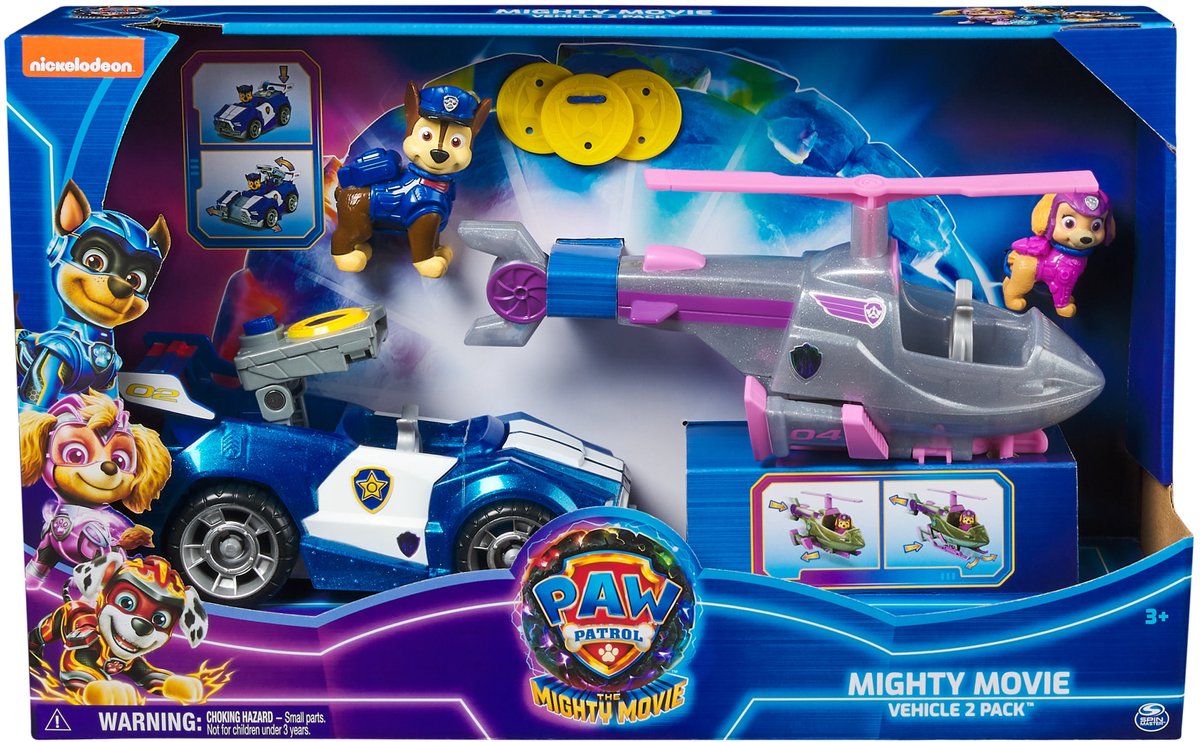 Paw Patrol Film 2: Chase & Skye Voertuigen, 2-pack