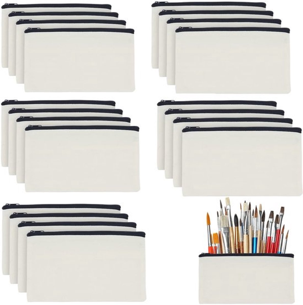Lege canvas ritszakjes - Multifunctionele make-up tassen - Duurzaam en praktisch - Zwart - Cosmetica etui - Geschikt voor reizen en schoo...