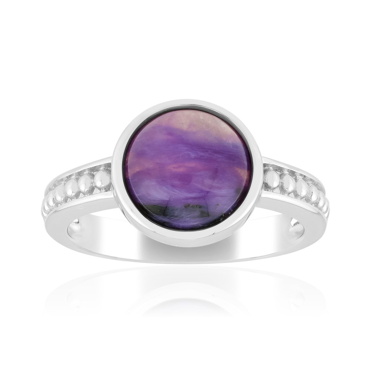 Cavill - Verstelbare Sterling Zilver Ring met 1,794 ct Paarse Charoite - Ronde Cabochon Edelsteen - Elegante Damesring Maat 16-21