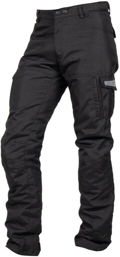 Pantalon de moto noir avec poches cargo, homologué CE, avec fermetures éclair.