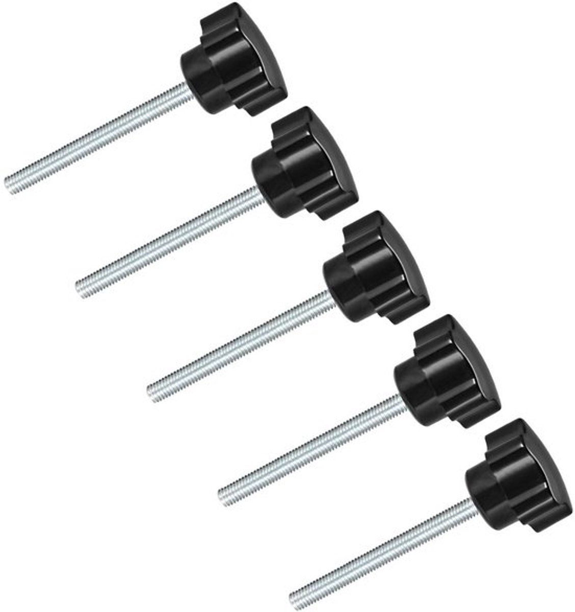 M5 x 70mm Draadknoppen met 23.5mm Hoofd voor Draaimachines - 5 Stuks Zwarte Kunststof Duimschroeven voor Precisie en Gebruiksgemak