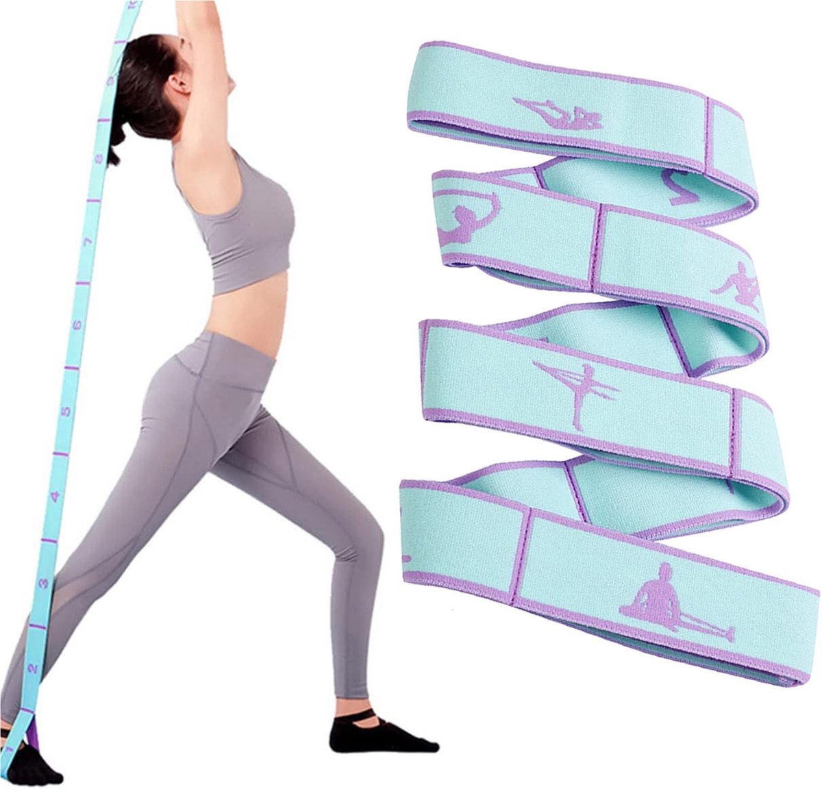 2 stuks Elastische Yogariem met 8 Lussen – Stretchband voor Yoga, Pilates & Gymnastiek – Ideaal voor Rek- en Krachttraining – Fitness Dehnband voor pilates, dansen, gymnastiek – Stretchband 85 cm