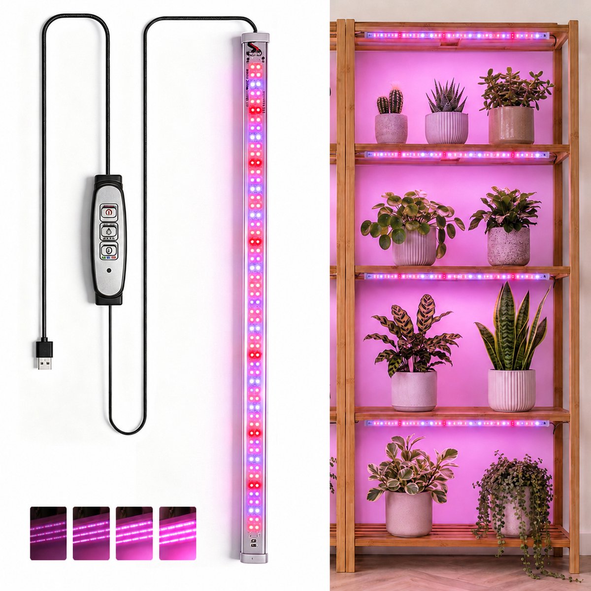 Rosnek Magnetische LED Kweeklamp Strips - 1 Lichtbalk van 50 cm - 108 LED's per Balk - Rood-Blauw-Warmwit Volledig Spectrum - Timer 3/9/12 Uur - 4 Helderheidsniveaus