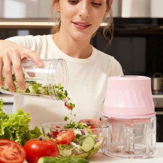 Mini Keukenmachine - Keuken Snijder - Maaltijd Voorbereiding - Draadloos Oplaadbaar - 350ml Capaciteit - Roze van MINI — afbeelding 3