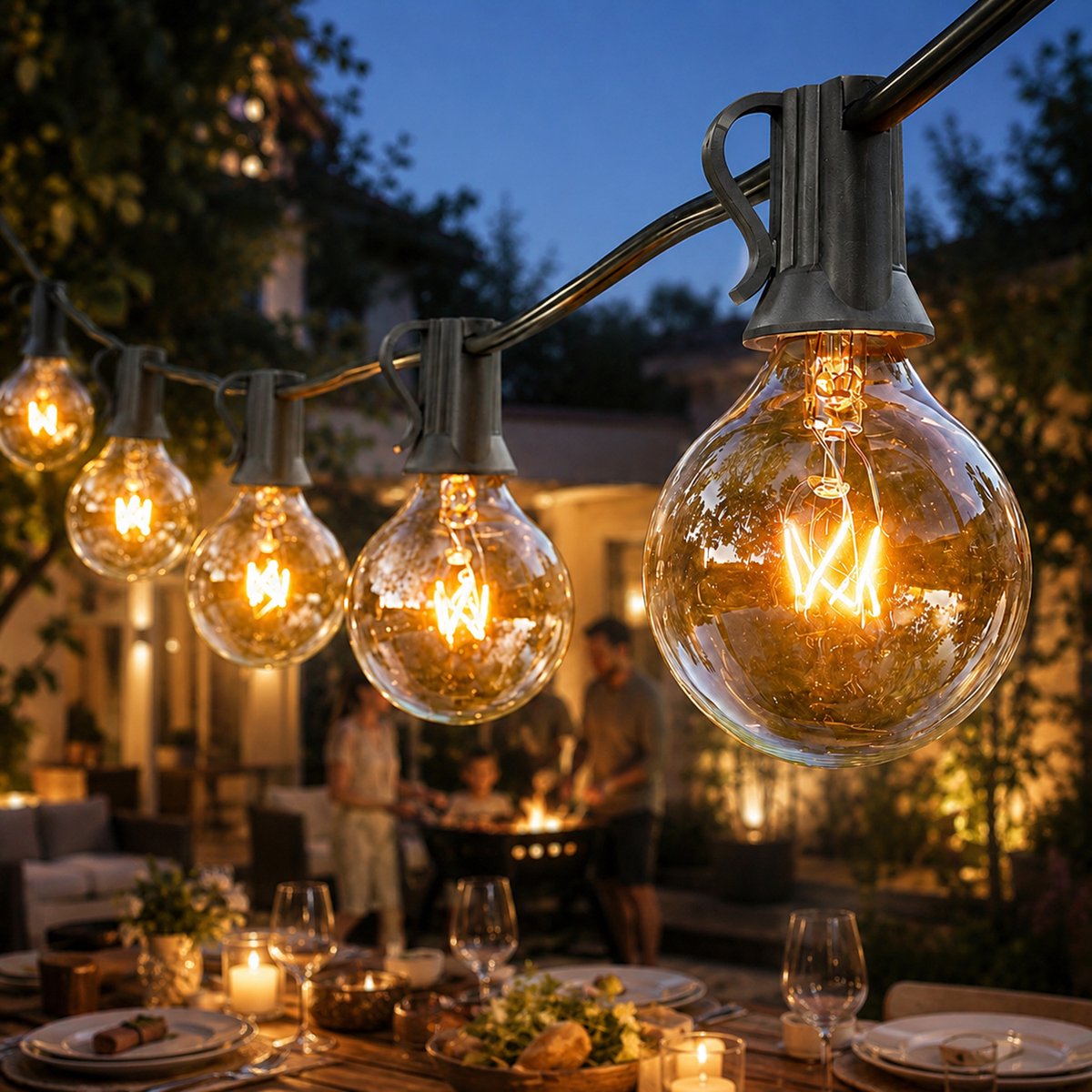 Lapamax G40 Lichtsnoer Buiten - Waterdichte Prikkabel - Glazen Lampjes - E12 Fitting - Koppelbaar - Warm Wit 2700 K - Tuin en Terras - 9,8 m - 30 Lichtpunten