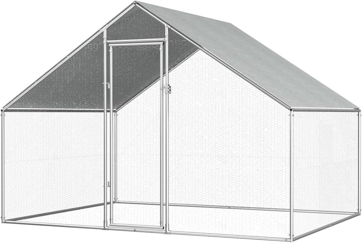 Kippenhok met Ren - Kippenren Volière - Buitenverblijf Dieren - Gegalvaniseerd Staal - 275x2x192 m - Zilverkleurig
