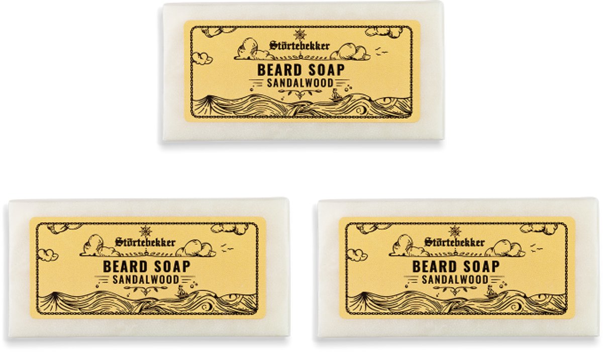 Störtebekker® Premium Vaste Baardzeep Sandelhout - Vegan Beard Soap Heren - Reinigt & Verzorgt de Huid onder je Baard - Rijke Schuimvorming - Handgemaakt in Nederland - Zonder Parabenen & Sulfaten - Plasticvrij - 3x 80g
