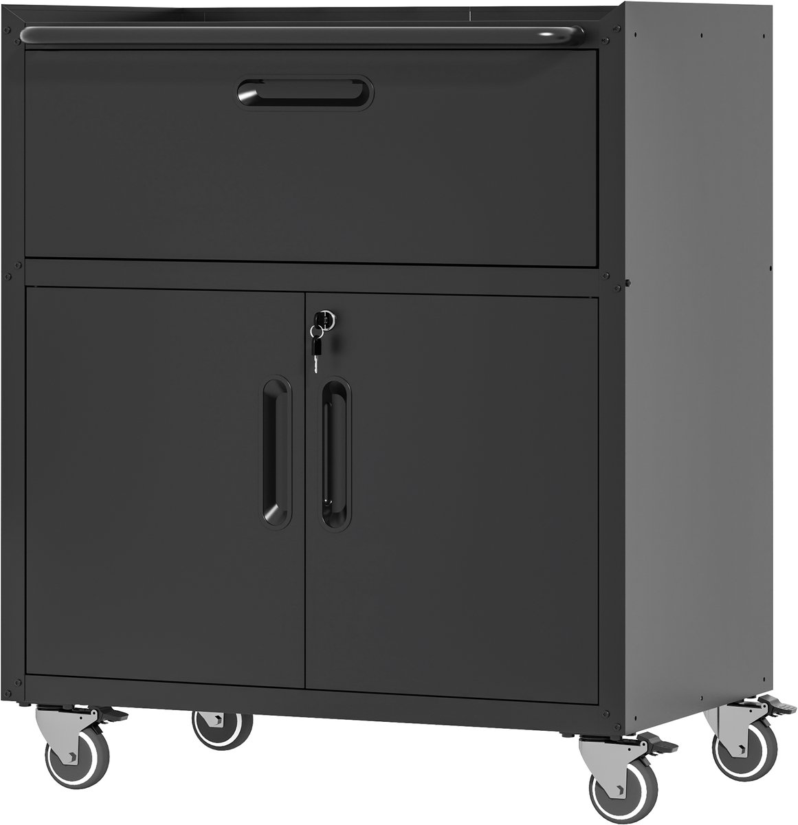 Gereedschapskast Met Wielen - Metalen Garagekast Met Slot - 1 Lade - Zwart