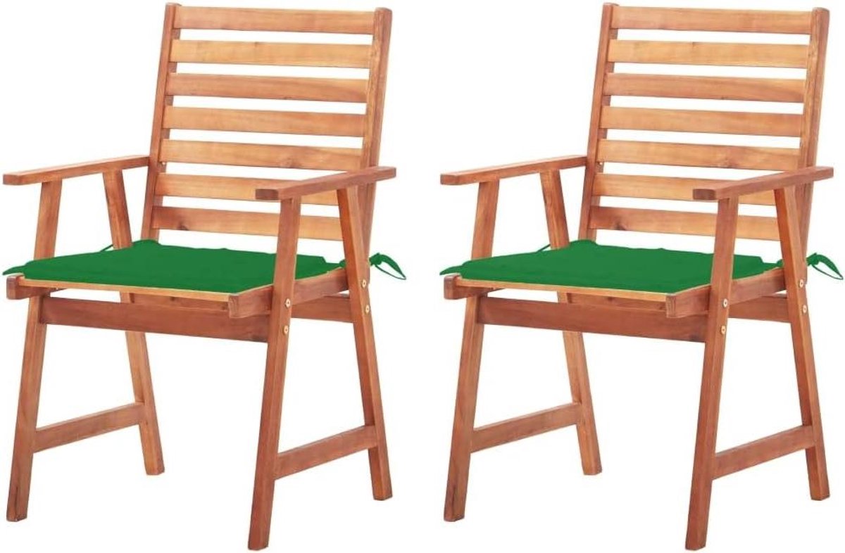 Tuinstoelen met kussens - Terrasstoelen buiten - Buiten dineren - Massief acaciahout - 56 x 62 x 92 cm - Groen