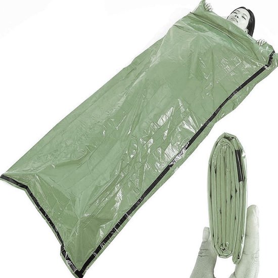 Noodslaapzak - Overlevingsdeken reddingsdeken - Outdoor avonturen - Weerbestendig en robuust - 215 x 90 cm - Groen — afbeelding 3