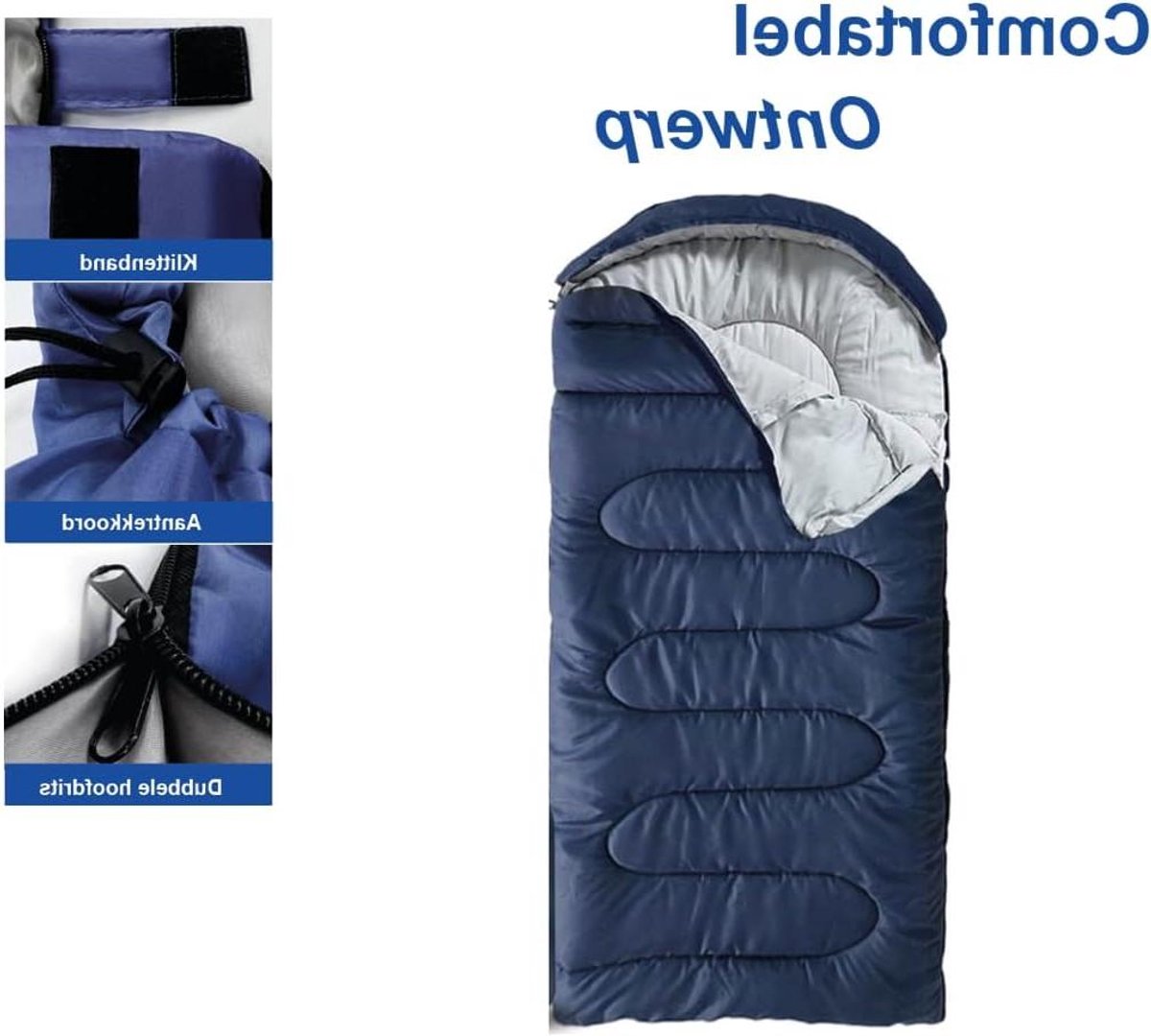3-Seizoenen Slaapzak - Kampeerzak Outdoor - Kamperen en Reizen - Waterafstotend met Capuchon - 180x75 cm - Donkerblauw