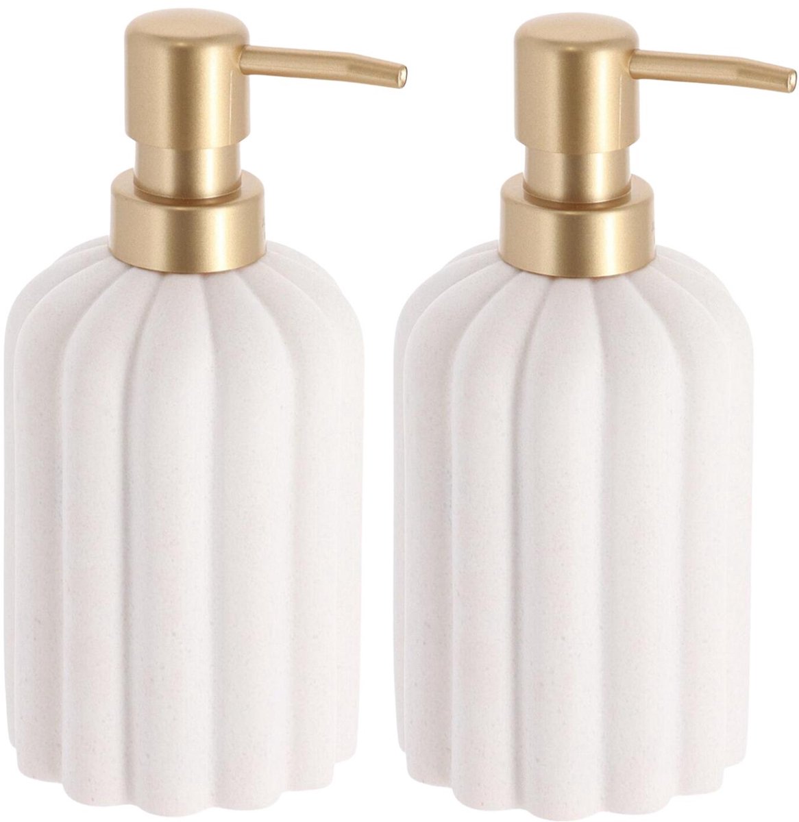 Tendance zeeppomp / zeepdispenser Ibiza - 2x - wit - 350ml - rond - 18 x 8 cm - polyresin