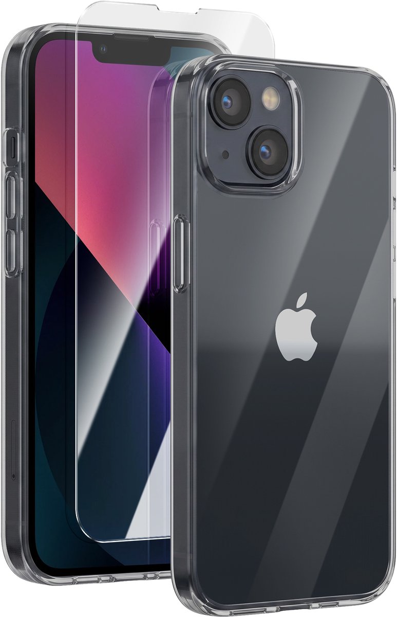 Mayaxess, Set Hoesje en Gehard Glas Geschikt voor Apple iPhone 13 Volledige Bescherming, Transparant