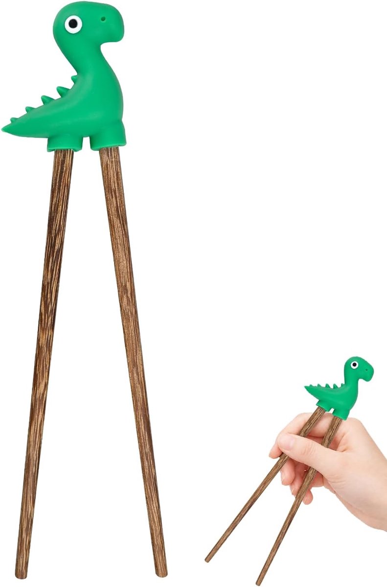 Kinderstokjes van hout - Dinosaurusontwerp - Herbruikbaar - Leerhulpmiddel voor sushi - SnelShoppen