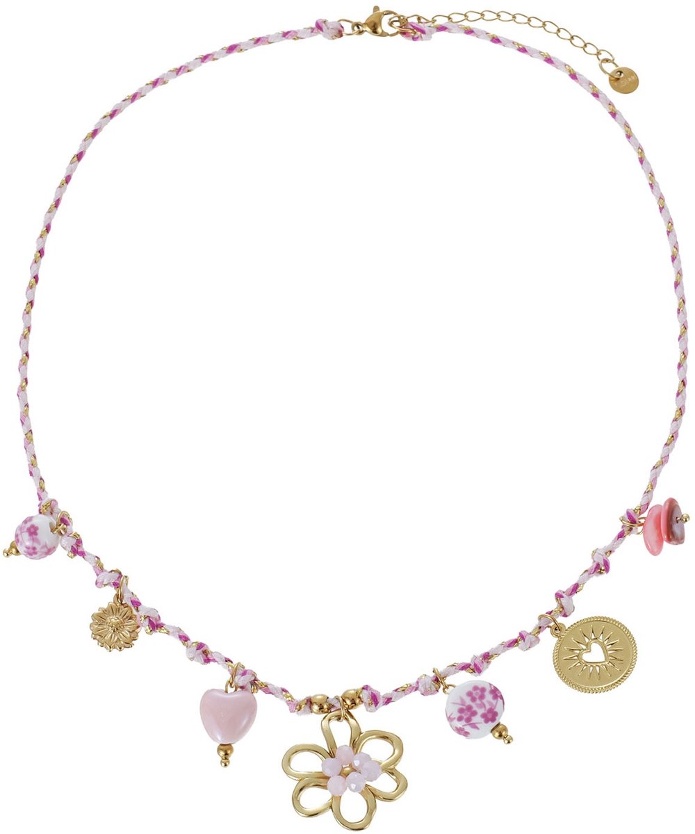 D-C5.4 N1144-010-1 S. Steel Rope Necklace Charms 40-45cm Pink