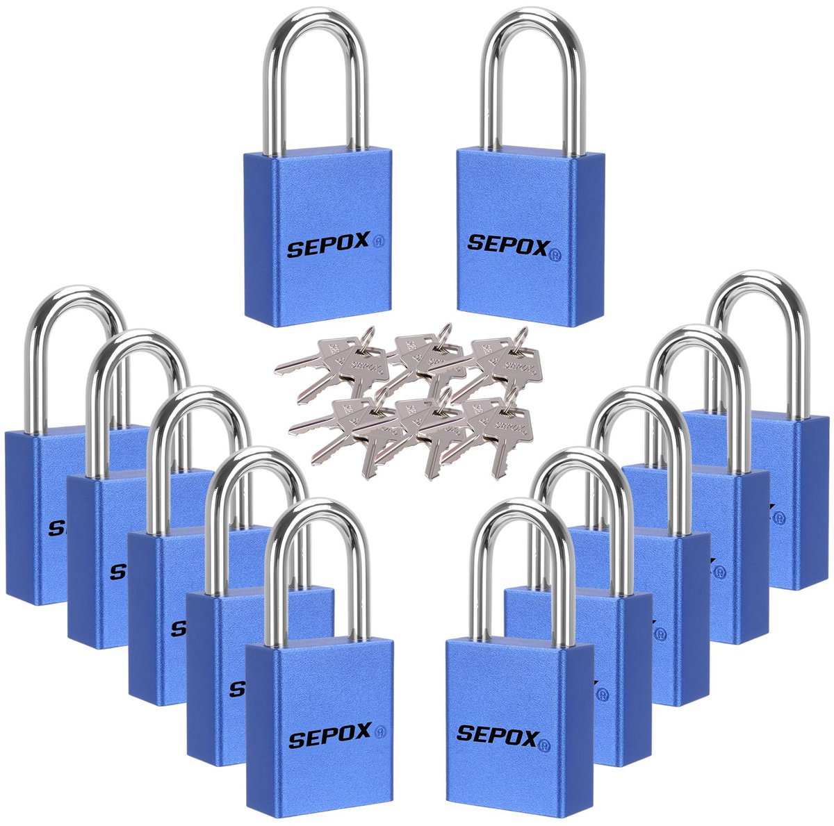 Hangslot massief aluminium - blauw - 12 stuks - waterdicht en corrosiebestendig - veiligheid voor tuin - SnelShoppen