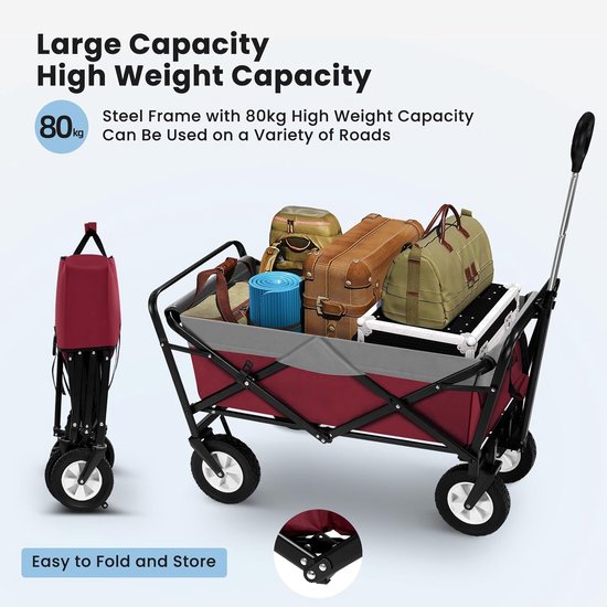 Opvouwbare Bolderkar met 4 Wielen - Belastbaar tot 80 kg - Ideaal voor Tuin en Vakantie van LifeGoods — afbeelding 5