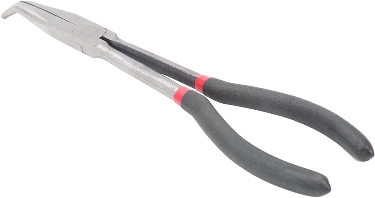 Stalen Tang - Gebogen Neus - Klus Werk - Verlengde Handgreep - 28 cm - Grijs