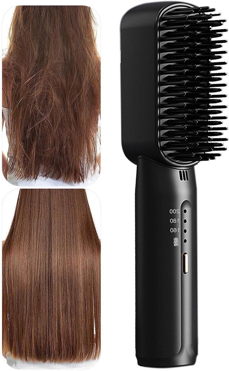 Verwarmde Stijlborstel - Draadloze Stijltang - Haar Stylen - Snel Opwarmend - Mini Formaat - Zwart