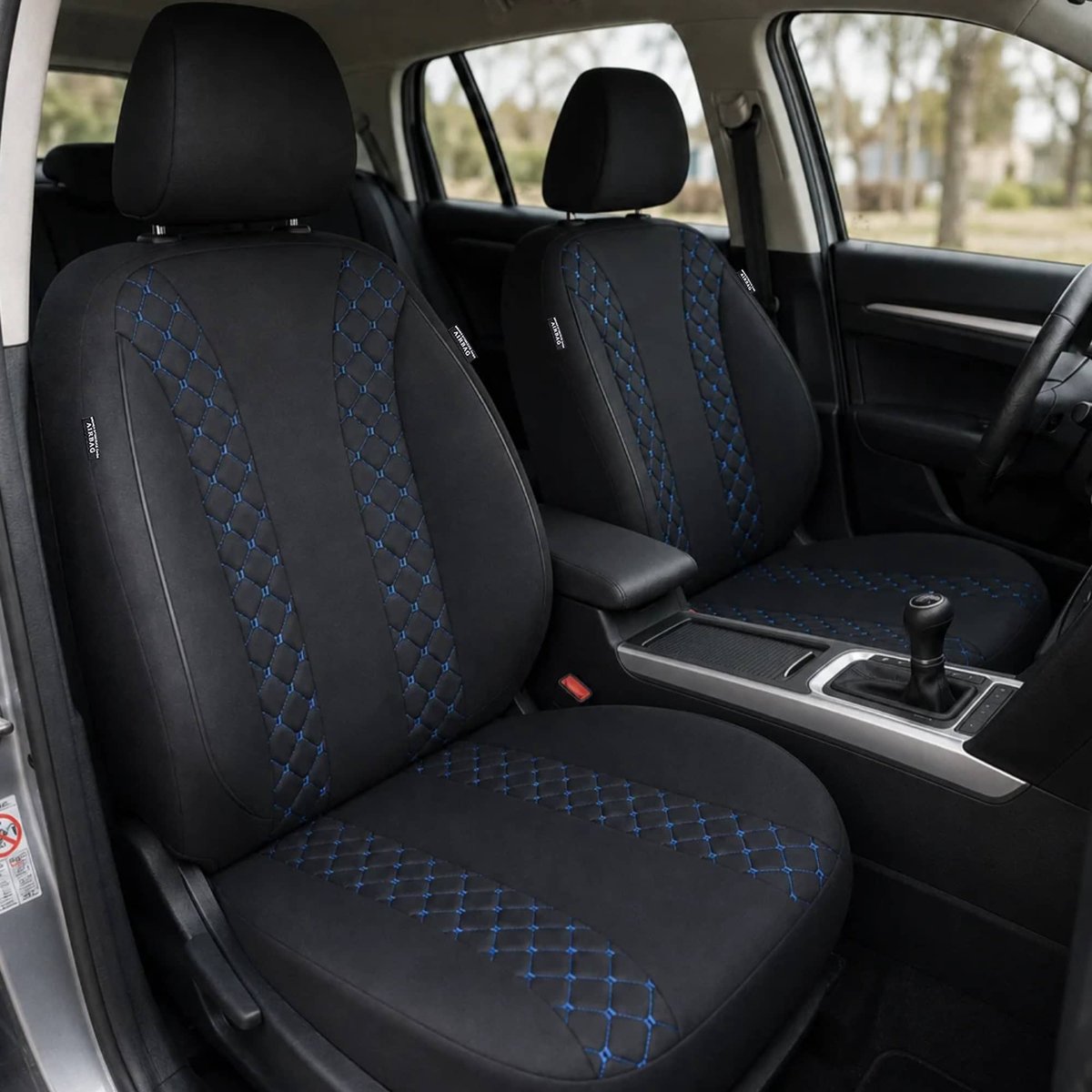 Autostoelhoezen voor Audi Q4 BJ vanaf 2021 – Stoelhoezen voor bestuurder en passagier in Zwart/Blauw