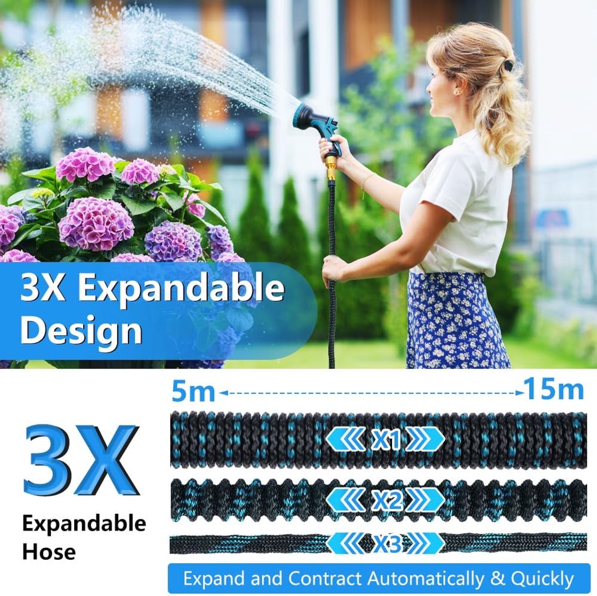 Tuinslang - Flexibele slang - Tuin bewateren - Automatisch intrekbaar - 15 meter - Groen – foto 6